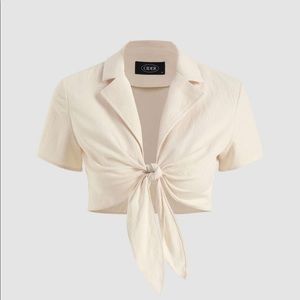 Cider Solid Cream Crop Top Untieable Bow tie